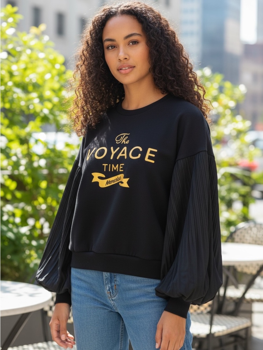 Riva X Miller Collection Runway Balloon sleeve graphic embroidered sweatshirt M